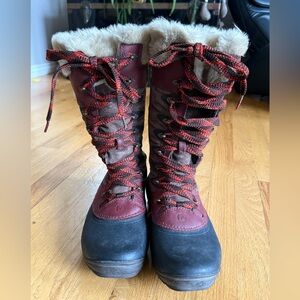Merrell Red, Brown and Black Winter Boots with Faux Fur and Opti-Warmth
